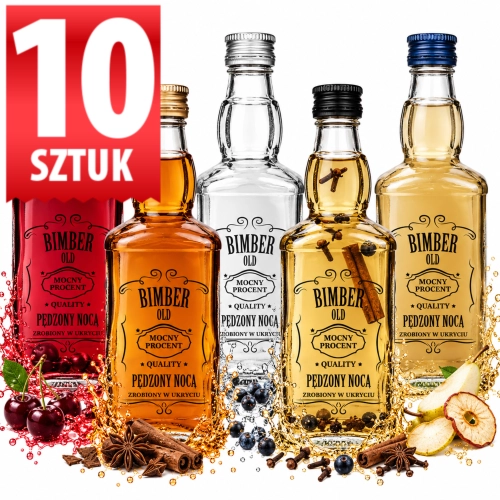 Butelki kwadratowe Jack 500ml na bimber z nadrukiem Pędzony Nocą na prezent zakrętka fi 28 x10  