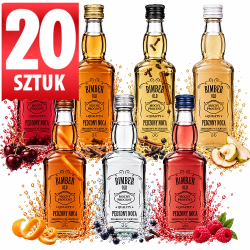 Butelki szklane Jack na bimber, nalewki, whisky 500ml nadruk Bimber Pędzony Nocą zakrętka fi 28 x20  