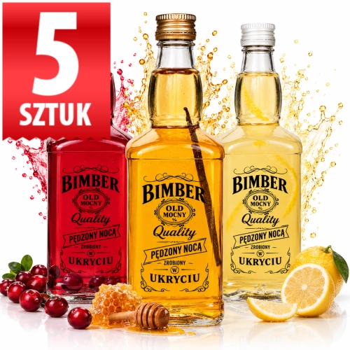 Butelki kwadratowe Jack 500ml z nadrukiem Bimber Quality na nalewki, wesele, fi 28 x5  