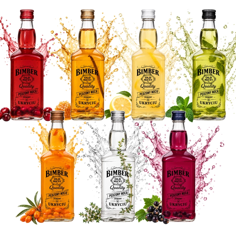 Pakiet butelek szklanych Jack 500 ml z sitodrukiem Bimber Quality, nalewki w wielu kolorach na małą partię 2,5 l