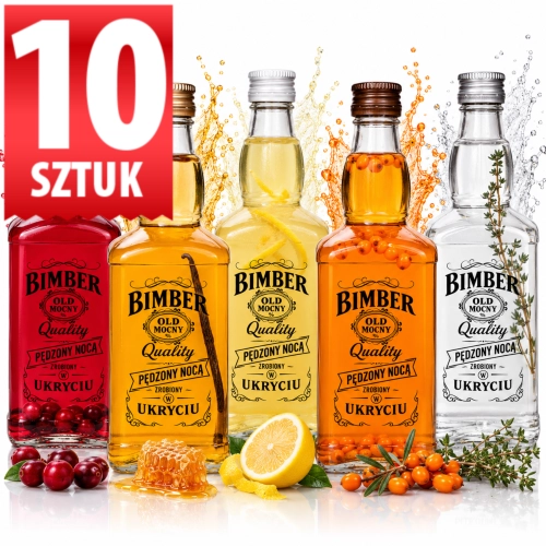 Butelki kwadratowe Jack 500ml z nadrukiem Bimber Quality na nalewki, wesele, fi 28 x10  
