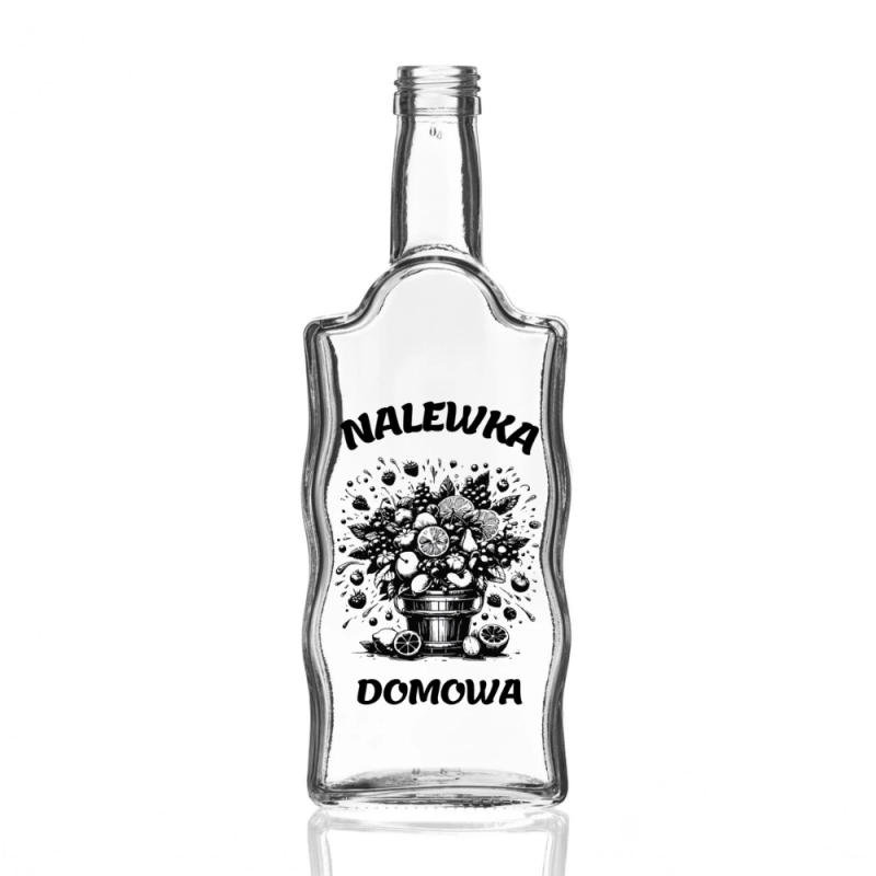 Przezroczysta butelka na nalewkę Warta 0,5 l bez zakrętki, z gwintem fi 28 i nadrukiem Nalewka Domowa na szkle
