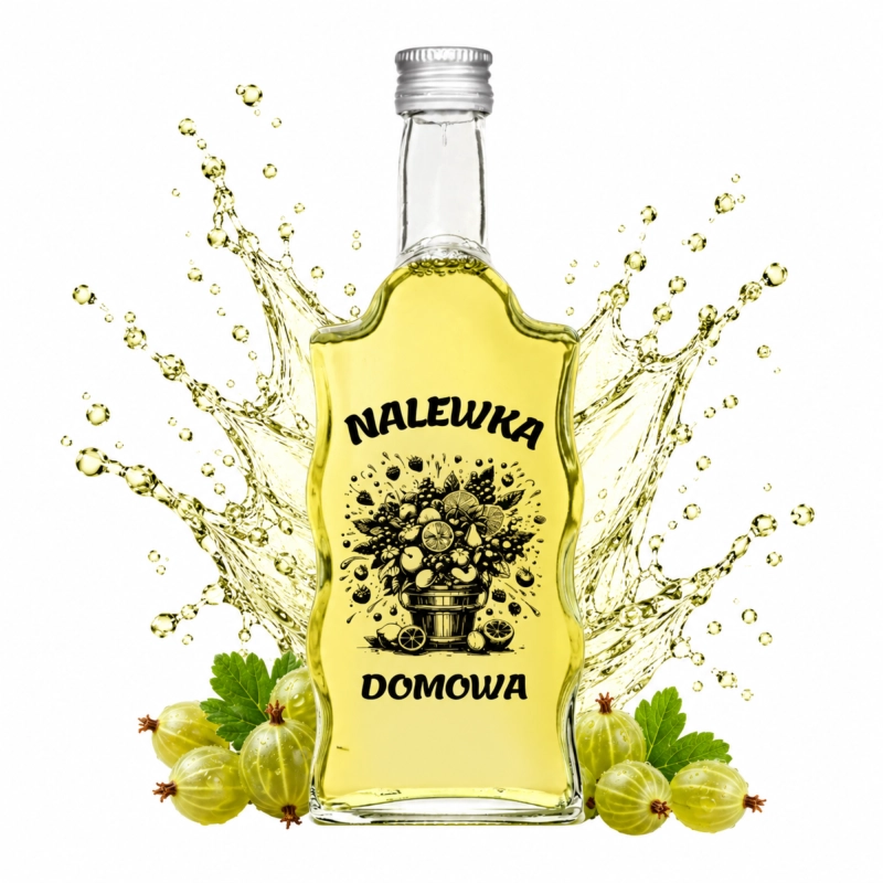 Butelka Warta Fala 500 ml z jasnym trunkiem i nadrukiem cebra z owocami wśród zielonożółtych owoców, białe tło