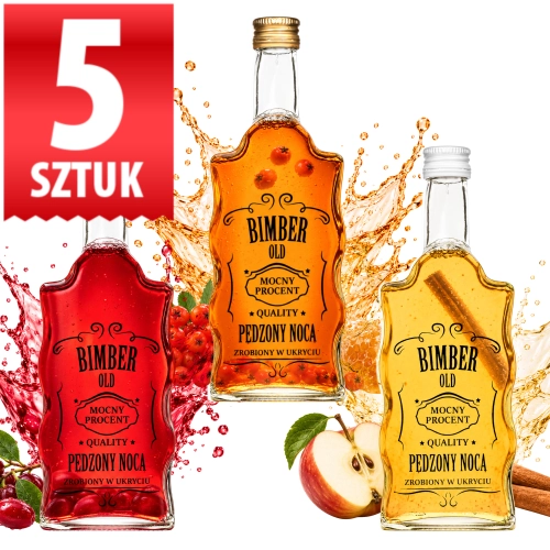 Butelki szklane Warta Fala na bimber, nalewki, wódkę 500ml nadruk pędzony nocą zakrętka 28/18 x5