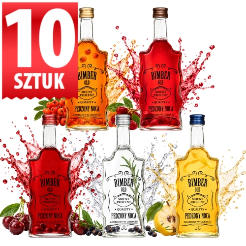 Butelki szklane Warta Fala na bimber, nalewki, wódkę 500ml nadruk pędzony nocą zakrętka 28/18 x10  