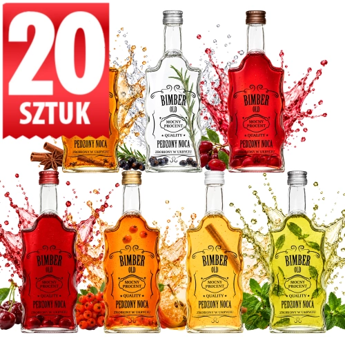 Butelki na bimber z nadrukiem Bimber Pędzony Nocą Warta Fala 500ml na nalewki, likiery, fi 28 x20  